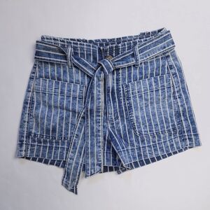 American Eagle Striped Belted High Waist Shorts Blue Soft Denim Women's 2
